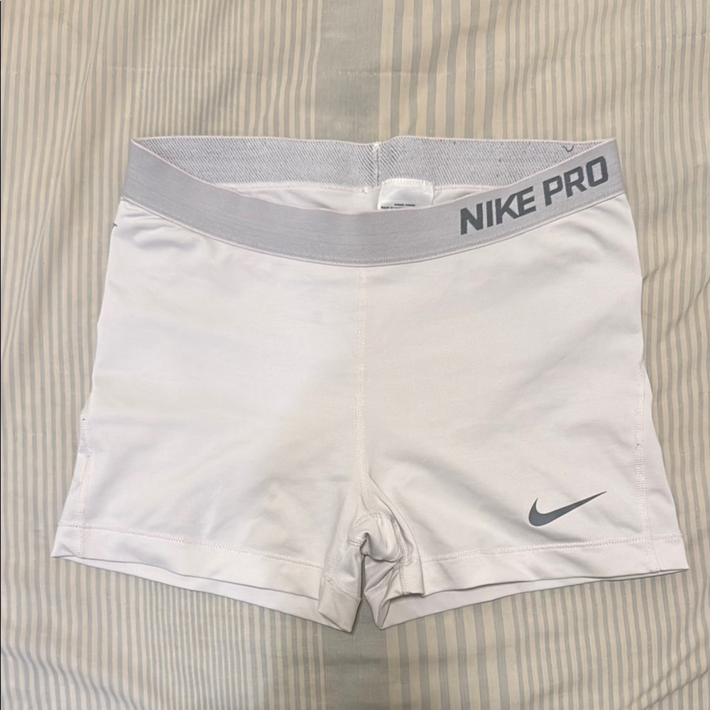 Nike Pro White and Gray Athletic Shorts